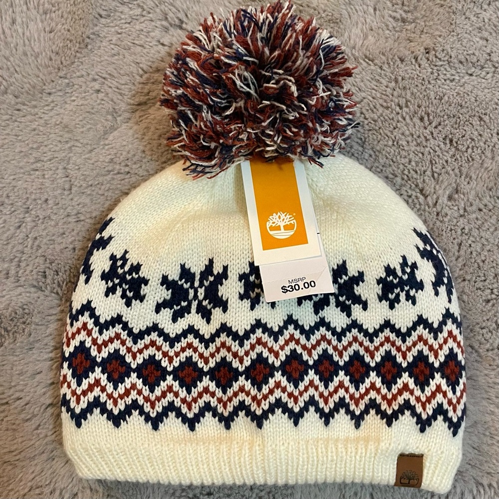 NWT Timberland Fair Isle Pom Beanie